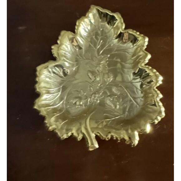 24K Gold plate Leaf shaped Trinket dish WMF-IRGA with Strawberry design in leaf - Picture 2 of 3
